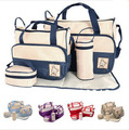 2016 Fashion Baby Care 5Pcs set Diaper Bag Mummy Nappy Bag Baby Nappy Bag High Quality