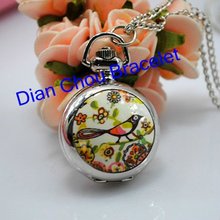 Freeshipping  20pcs/lot  mix different modles necklace small cute girls  pocket watches ceramic  flower surface   Dia27mm FL12