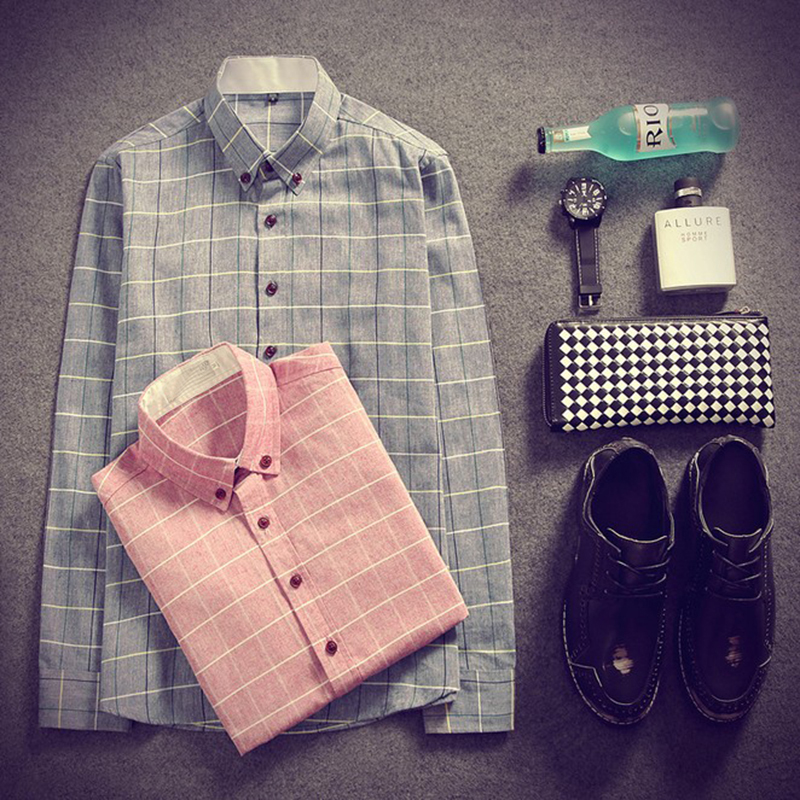 Fashion design long sleeve shirts font b tartan b font clothing printed cotton mens checkered shirt