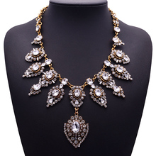 XG226 New Arrival Vintage Crystal Necklaces & Pendants Crystal Flower Droplets Statement Necklace Gold Crystal Chain Jewelry