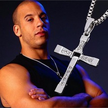 Trendy Male Titanium Dominic Toretto/Vin Diesel Cross Crystal Pendant Chain Necklace For Men Jewelry
