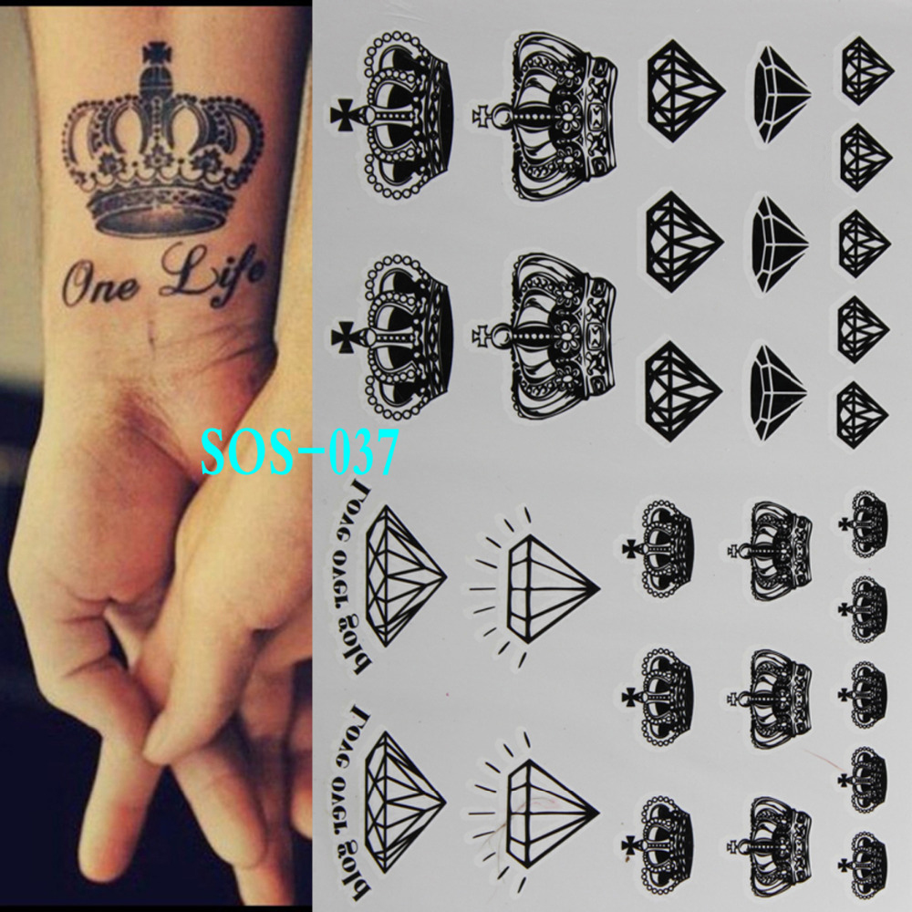 Black tattoo Diamonds Crowns temporary tattoo flash tattoos body art 3d