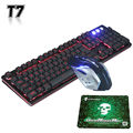 T7 Wired 3 Colors LED Backlit Ergonomic Usb Gaming Keyboard Mouse Combo 2400DPI Gamer Optical Wired