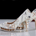 White Ivory Crystal Pearl Round Toe Bridal Wedding Shoes Diamond High Heel Women Dress Shoes Gorgeous