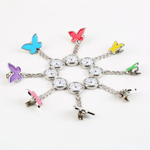 Nueva púrpura colgante encantadora linda de la mariposa enfermera del reloj del Dial redondo de bolsillo colgante Clip de Pin Lady regalo del partido de aleación de Zinc