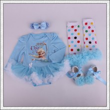 4PC/LOT Elsa Newborn Infant Baby Girl Set Long Sleeve Cake Dress Hallowmas Christmas party dress take photoes toddler Clothes