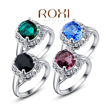 2015 new style ROXI CrystalPlatinum rose Gold Plated Green Zircon weedding Ring 8 color Fashion Jewelry