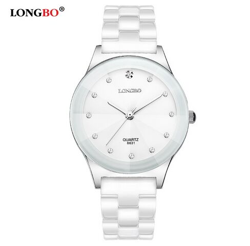 Longbo luxury brand горный хрусталь бизнес случайный моды для мужчин часы досуга водостойкий женщины одеваются белые керамические кварцевые часы