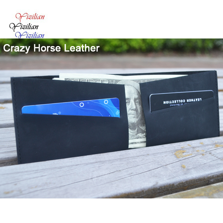 2015 New Men Money Clip Black Genuine Leather Billfold Clamp For Money With Card Hold Luxury