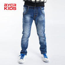 BYCR size 4-12 boys blue denim casual jeans strench pull on straight fit elastic waist pants for little big kids No.71500092