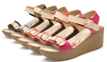 2015 Summer Women Genuine Leather Platform Wedge Buckle Strappy Sandals Shoes Size 5-9 Open Toe Breathable Comfort Shoes Female