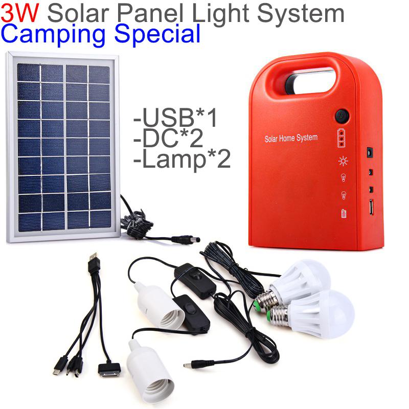 Portable 3W Solar Home Light System 2 Lamps Solar Power Panel System 