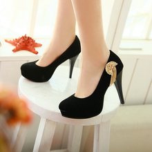 Hot sale! Big size 34-48 Fashion Pure color Women’s shoes elegant Ultra high with Metal decoration flock high heels