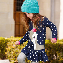 Baby Girl Clothes Kids Baby Girls Long Sleeve O-neck Dress One-piece Dots Deer Cotton Dresses Toddlers Clothes Kids Dress