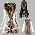 Freeshipping New Autumn Winter Women Coats Vestidos Plus size Slim Flocking Thick Hooded Cotton Coat For
