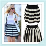 Spring-and-Summer-Women-s-Casual-Skirt-Black-and-White-Stripe-Short-Sheds-A-line-Bust