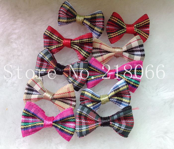 60pcs font b tartan b font plaid Gingham Ribbon Bows Flower Appliques Lots Upick