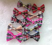 60pcs tartan plaid Gingham Ribbon Bows Flower Appliques Lots Upick