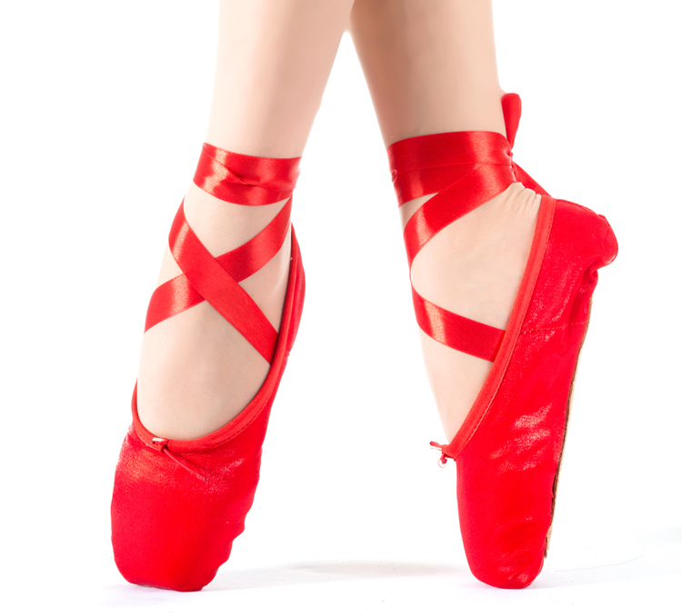 red ballet shoes with ribbons