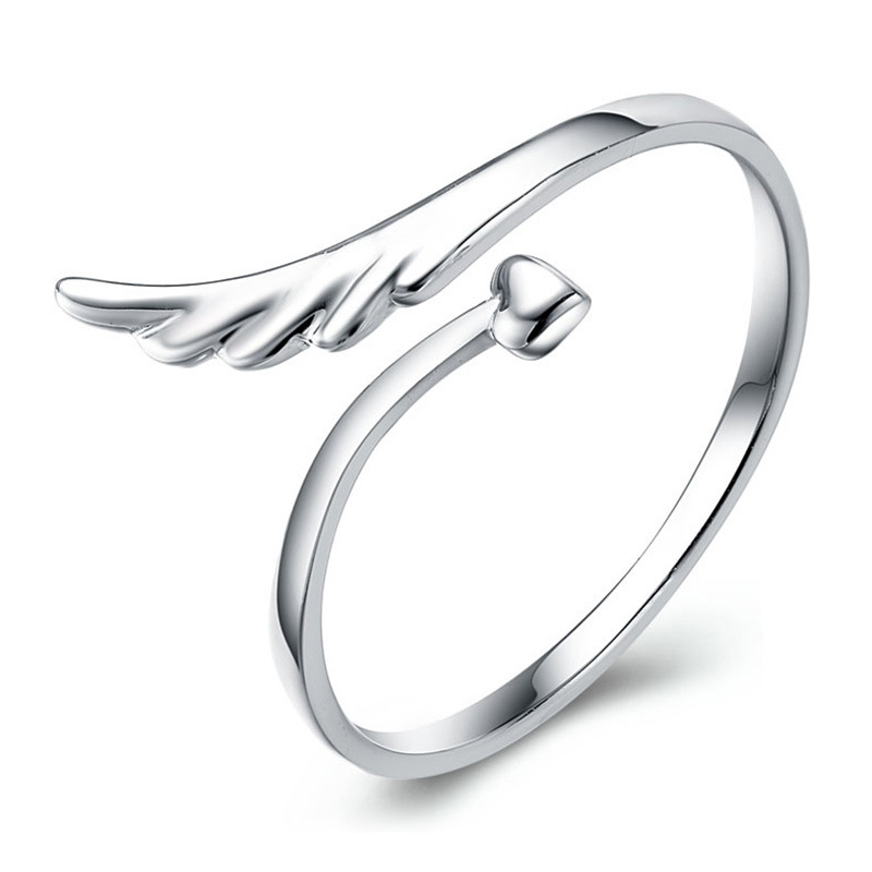 Free shipping 925 sterling silver rings angel wings high end mirror surface heart woman open design