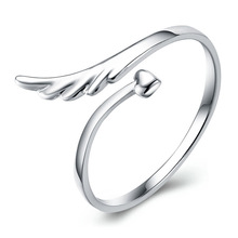 WSHT:Free Shipping 925 Sterling Silver Rings Angel Wings High Quality Mirror Surface Heart Woman Jewelry Wholesale