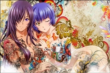 anime Snyp women tattoo blue hair Ikkitousen Kanu Unchou Home Decoration Canvas Poster