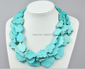 Fashionable Wedding Handmade Turquoise Necklace Woman Gift Exaggerated Jewelry Slice Turquoise Stone 3 Layer Necklace