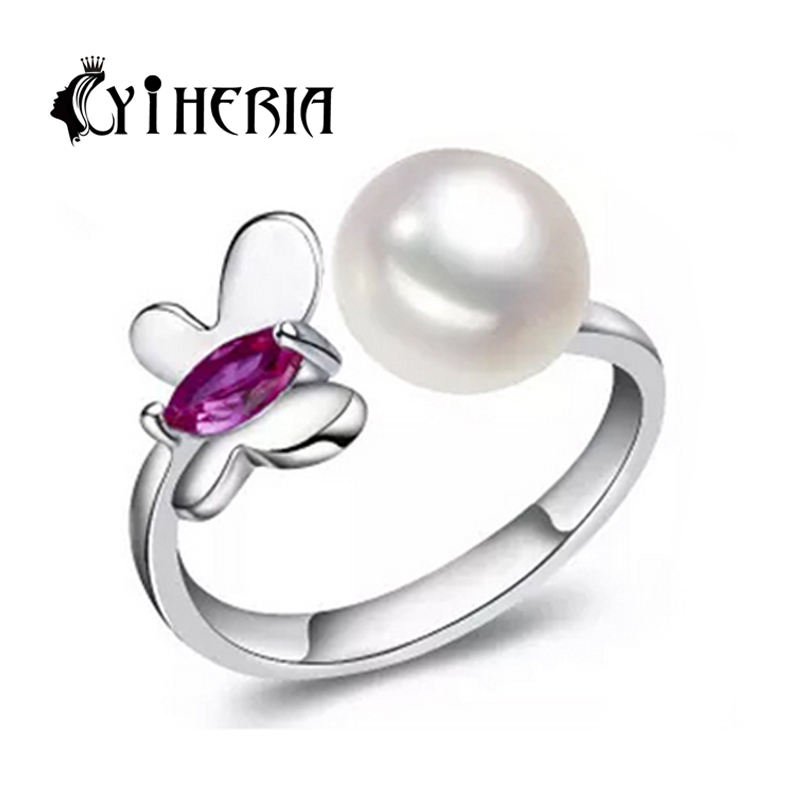 CYTHERIA 925 sterling silver rings for women elegant butterfly animal jewelry 100% genuine natural pearl ring three color