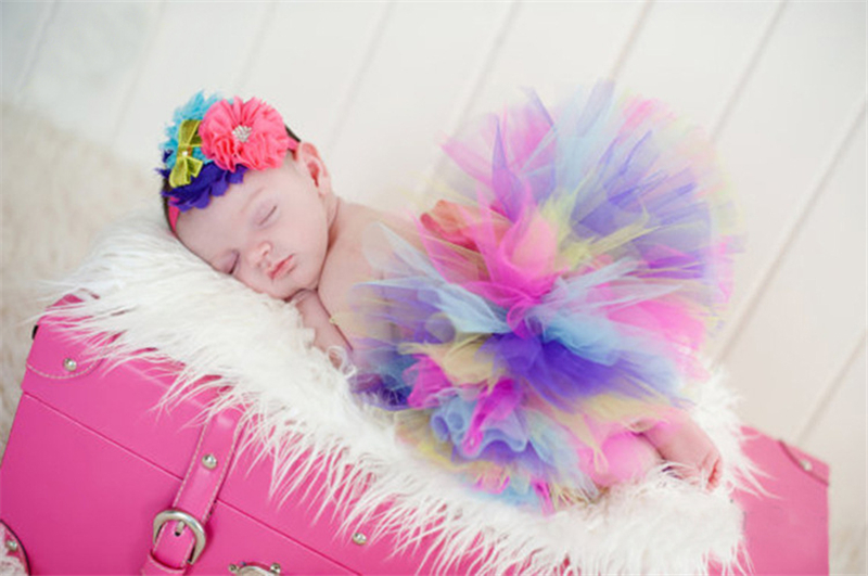 Newborn Baby 2pc Tutu & Headband Trimless Rainbow Princess Photo Prop 