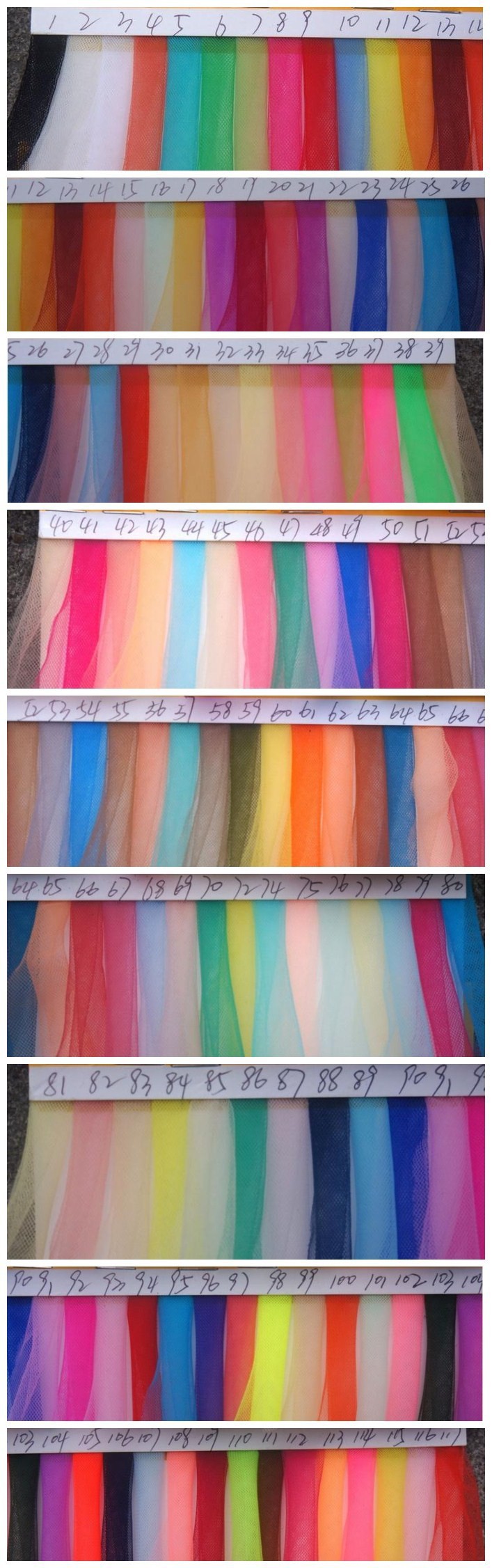 color chart for US tulle