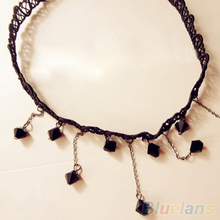 Women Black Beads Pendant Crystal Bib Chain Jewelry Collar Choker Necklace 1QGR