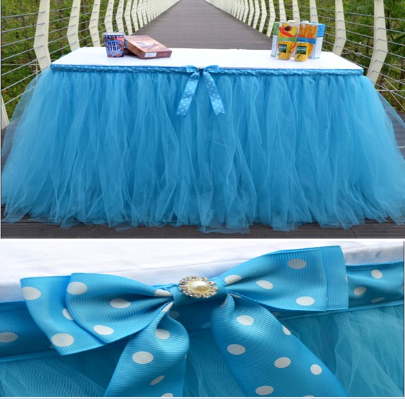 2016 new lovely Tulle Tutu Table Skirt Kids baby shower birthday party wedding decor polka dot pink yellow blue purple green