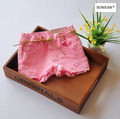 YTYX1129 Retail 2016 New Summer Fashion Baby Girl Short Solid Pink Appliques Lace Sashes Toddler Girl
