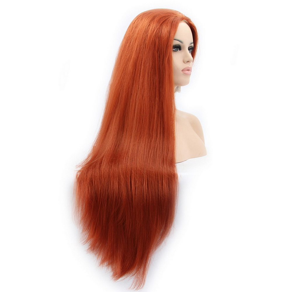 Yiyaobess Straight Synthetic Lace Front Wig Long Orange Hair Heat