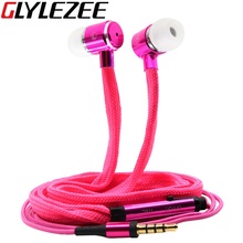 Glylezee Shoelaces Ear Hook Stereo Metal Bass Head Earphone Headset Music Headphone with Mic Remote Control for Cellphone
