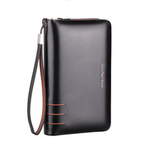 Double Zipper Men Genuine Leather Business Clutch Bag Handbag Men Leather Wallet Male Purse Large Capacity Carteira Masculina