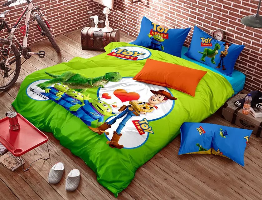 Здесь можно купить  Toy story kids bedding set cartoon queen size quilt doona duvet cover cotton bed sheets linen bedroom children blue green 4pcs  Дом и Сад