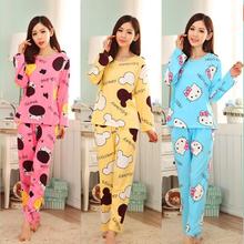 The new women spring and autumn cartoon female long-sleeved pajama pants milk silk pajamas suits tracksuit