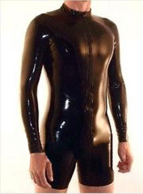 2015 new fashion Men's fetish latex tights costumes catsuits Long sleeves rubber leotard bodysuit plus size Hot sale