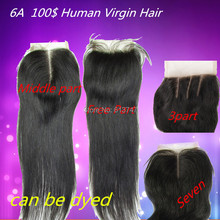 8A Free Shipping Brazilian Virgin 100 Human Hair Closures Straight Lace Closure Top 4 4 Middle