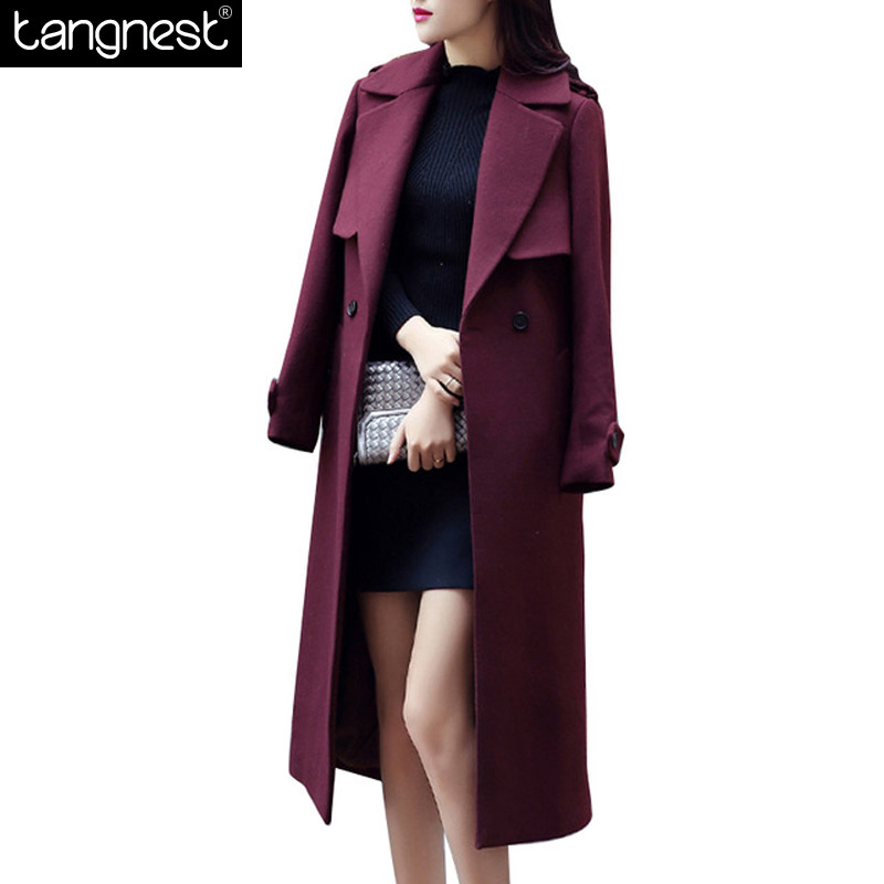 Fall Winter Women Solid Wool Blended X-long Coat Elegant Slim Turn-down Collar Plus Size Coats Overcoat Manteau Femme WWN858