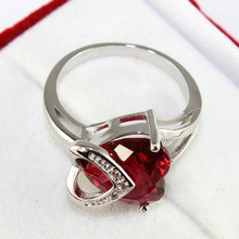 Free Shipping 925 Sliver Discount Wedding Rings Ladies Fashion Large Sizes Heart Red Crystal Rings Girl