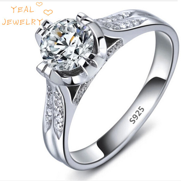 Genuine 925 Sterling Silver Jewelry Engagement Rings For Women AAA CZ Diamond Ring Elegant Eternity Bijoux