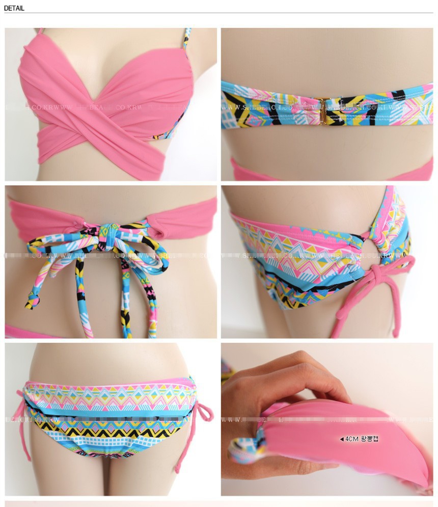 Candy Pink Women Bandage Bikini Set Push-up Padded Bra Swimsuit ZIHOOO ZB0064 2015 SUMMER Sexy Swimwear