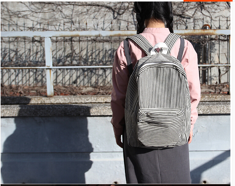 2016 ulzzange harajuku style vintage teenager girls bag classic stripe canvas school bag black and white