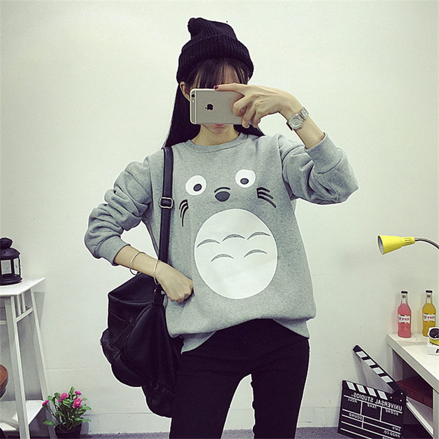Мультфильм Печати Кофты Повседневная Harajuku Kawaii Женщины О-Образным Вырезом С Длинным Рукавом Толстая Толстовки Sudaderas Mujer 2016 Корейский Балахон Женщин