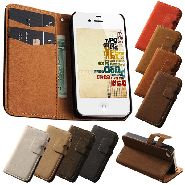 Soft Feel PU Leather Wallet Case for iPhone 4 4S Phone Bag with Stand and Card