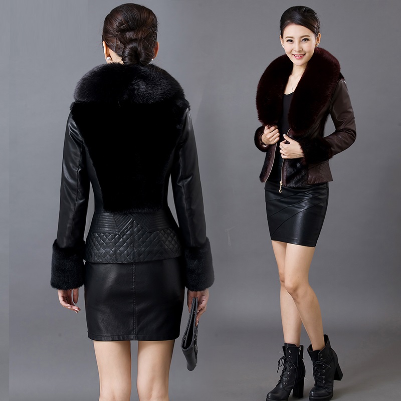 2016 New! Fashion bomber Slim leather jacket women warm winter jacket women plus size 5XL Fur Coats Woman Clothes manteau femme