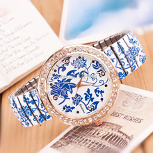 New Fashion Quality Printing color elastic band watches Fashion Chinese style blue and white Watch Quartz Wristwatches SB039P