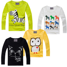New 2015 children t shirts, cotton long sleeve boys and girls T-shirts, Hot sale pattern, cute round neck pullovers